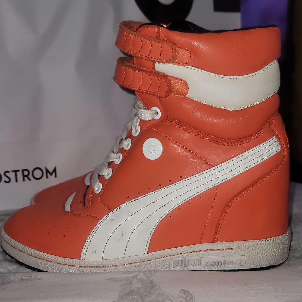 Limited Editon Miharayasohiro Puma Orange and White High-Top Wedge Sneakers